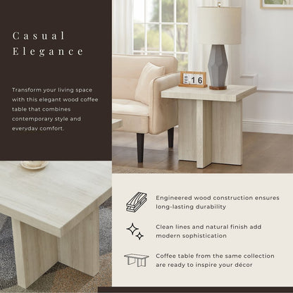 Mchome Square End Table, Nightstand, White Finish