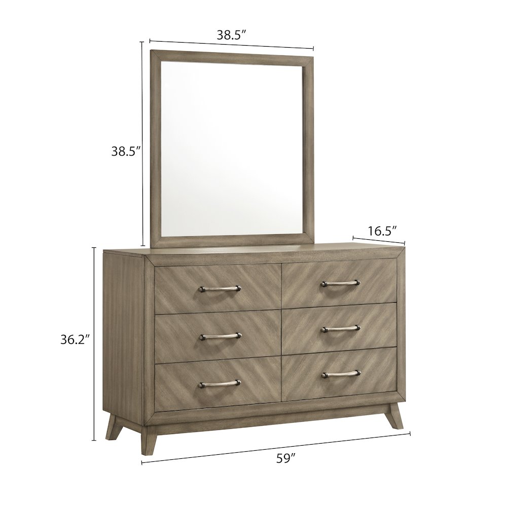 Arena Contemporary 6-Drawer Dresser with Mirror in Weathered Sand