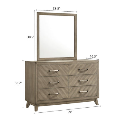 Arena Contemporary 6-Drawer Dresser with Mirror in Weathered Sand