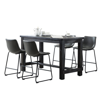 Lotusville Antique Wood Counter Height Dining Set: Table and Four Chairs, Grey