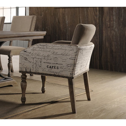 Birmingham Script Printed Driftwood Finish Dining Arm Chair, Set of 2