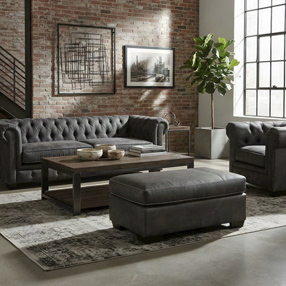 Contemporary Fabric Cocktail Ottoman with Solid Wood Legs, Footstool, Grey