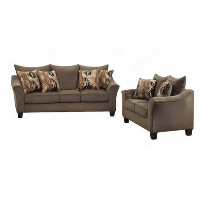 FurniFact Fabric-Upholstered Sofa and Loveseat Set with Pillowback, Brown