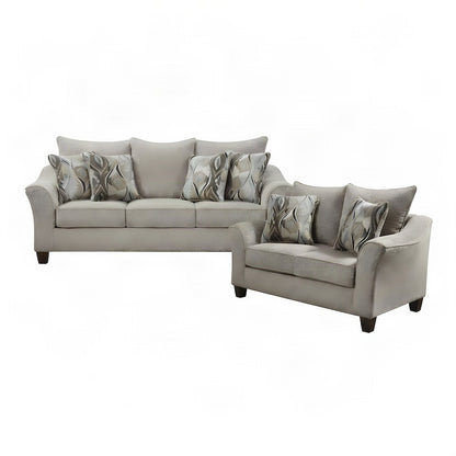 Fabric-Upholstered Pillowback Sofa and Loveseat Couch 2 Piece Set, Grey
