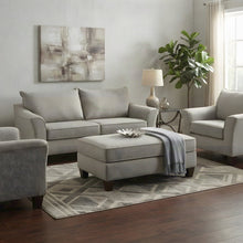 Fabric Upholstered Cocktail Ottoman with Solid Wood Legs, Foot Rest, Grey