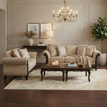 Upholstered Carved Solid Wood Living Room Furniture 5 Piece Set, Beige
