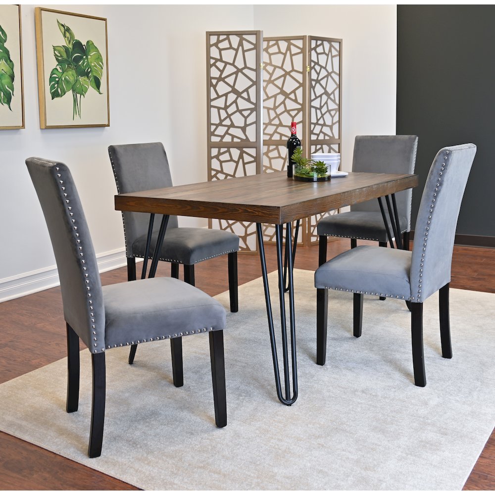 Ashzo 6-Pc Dining Set, Hairpin Dining Table with 4 Chairs and Bench, Gray