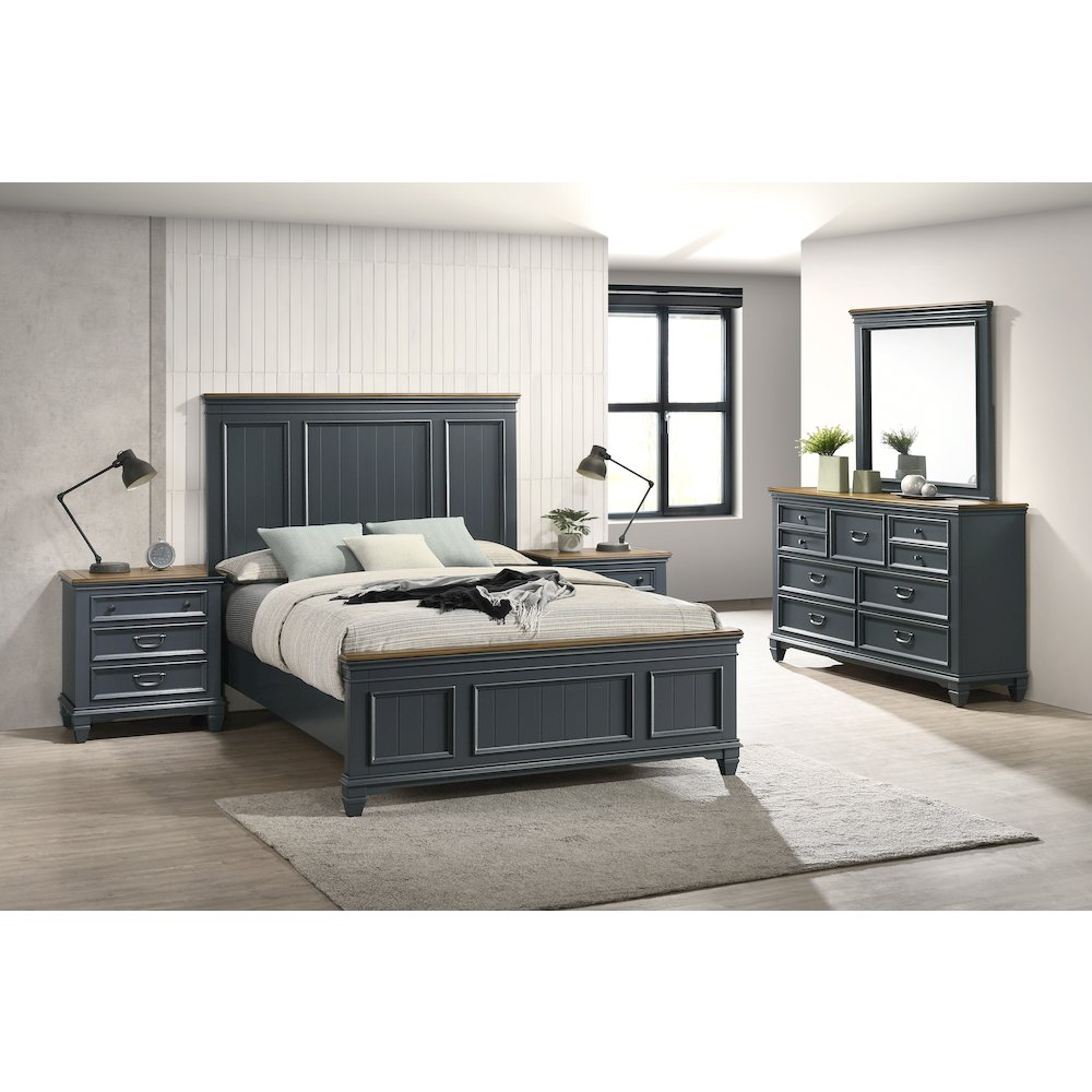 Clelane Wood Bedroom Set Panel Queen Bed, Dresser, Mirror, and Two Nightstands