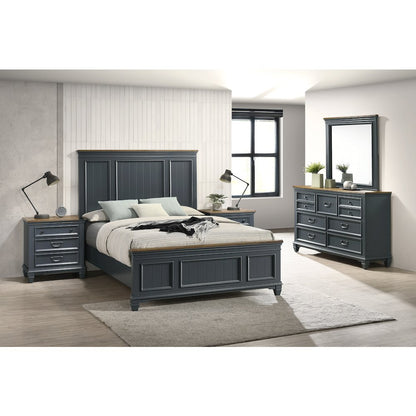 Clelane Wood Bedroom Set Panel Queen Bed, Dresser, Mirror, and Two Nightstands