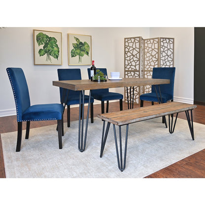 Ashzo 6-Pc Dining Set, Hairpin Dining Table with 4 Chairs and Bench, Blue