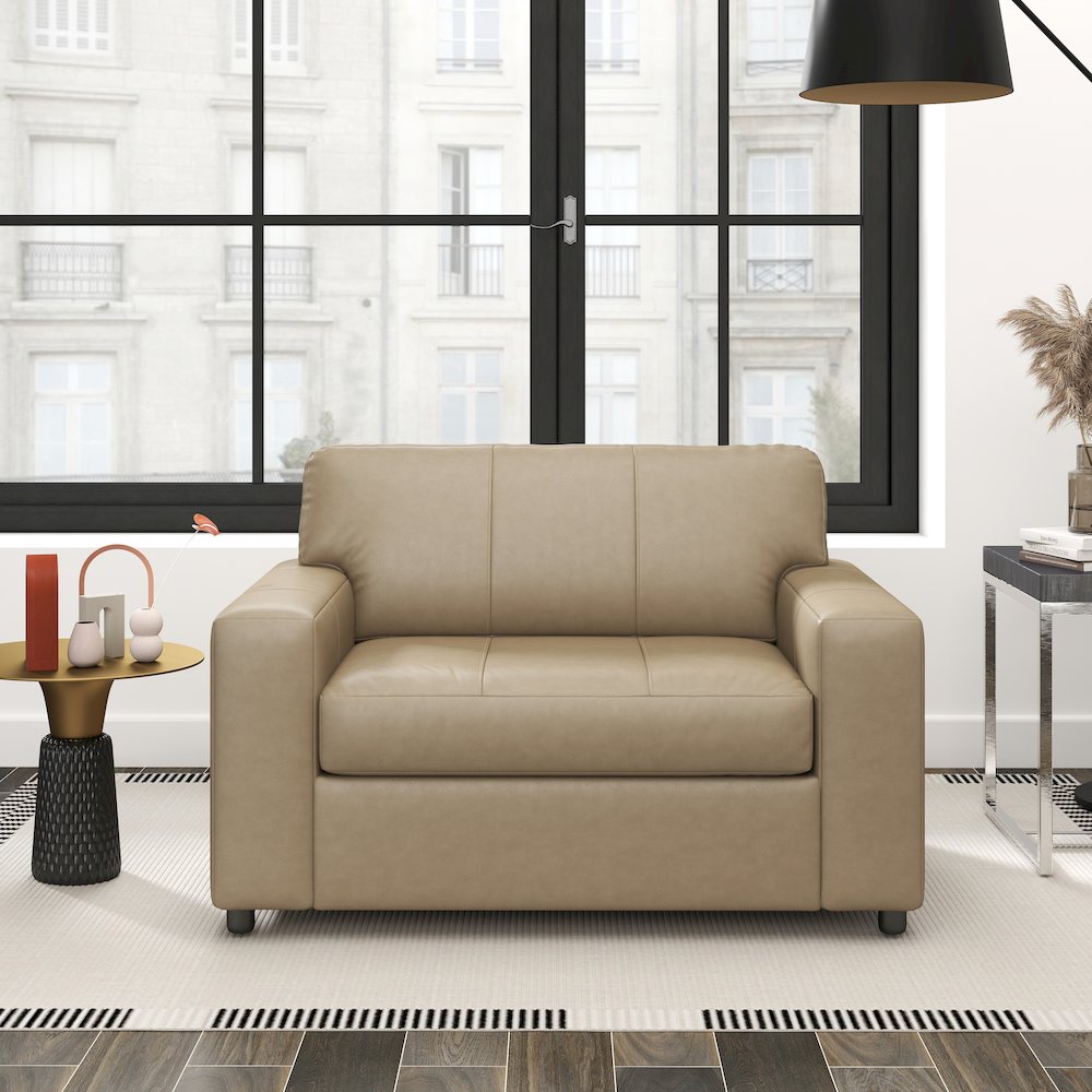 Sakan Leather 3-Pc Living Room Set, Sofa Loveseat and Chair, Beige