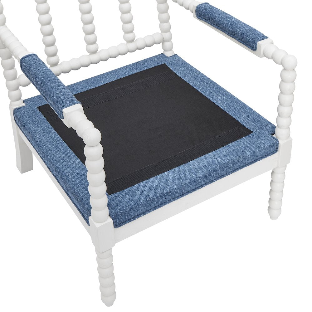 Belvoir Upholstered Spool Accent Chair, Denim Blue with White Finish