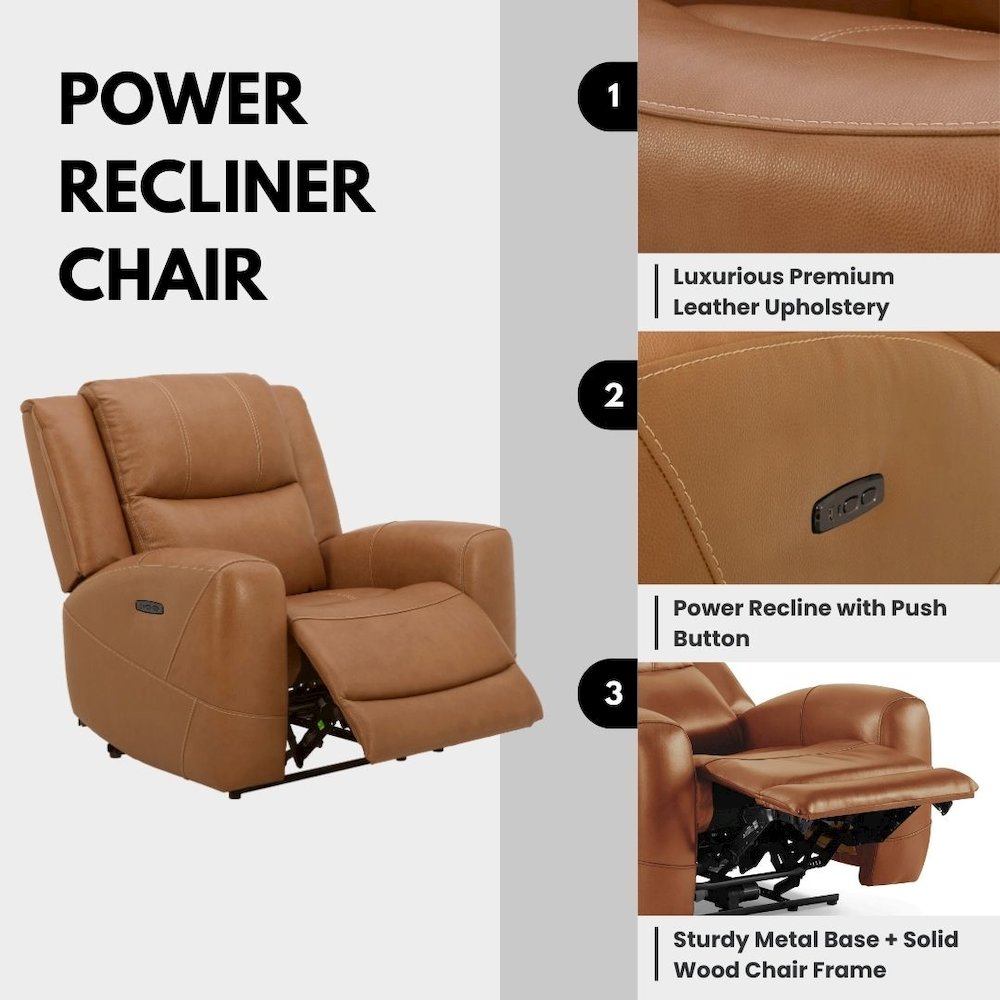 Cozura Leather Power Recliner, Silverado Butternut