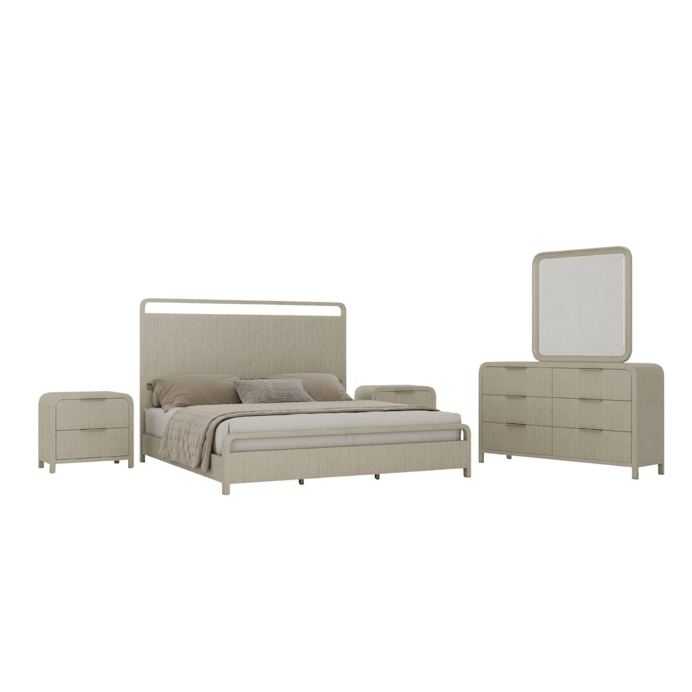 Tavari 5-PC Bedroom Set, King  Bed, Dresser, Mirror, Two Nightstands, Light Gray