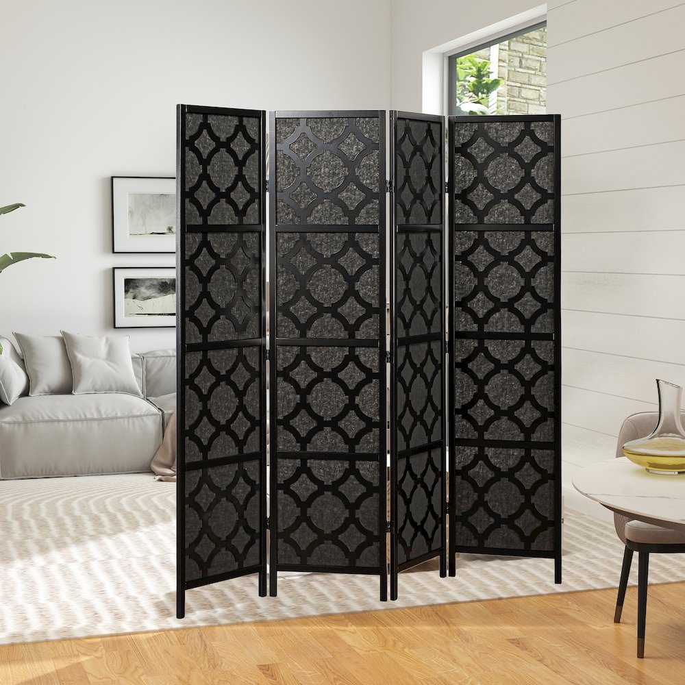 4-Panel Room Divider, Decorative Folding Freestanding Privacy Screen, Black