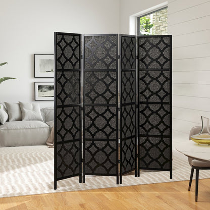 4-Panel Room Divider, Decorative Folding Freestanding Privacy Screen, Black
