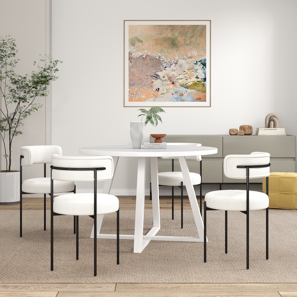 Durban 5-Pc Round Dining Set, Trestle Dining Table with 4 Boucle Chairs