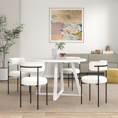 Durban 5-Pc Round Dining Set, Trestle Dining Table with 4 Boucle Chairs