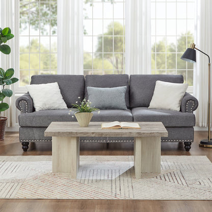 3-Piece Coffee Table Set, Coffee Table, Two End Tables, Weathered Gray and Beige