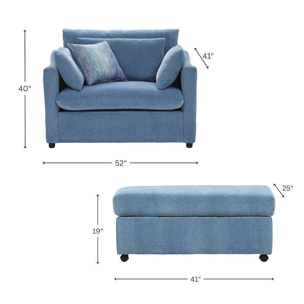 Wilson 2-Piece Living Room Set, Chair and Ottoman, Coast Blue
