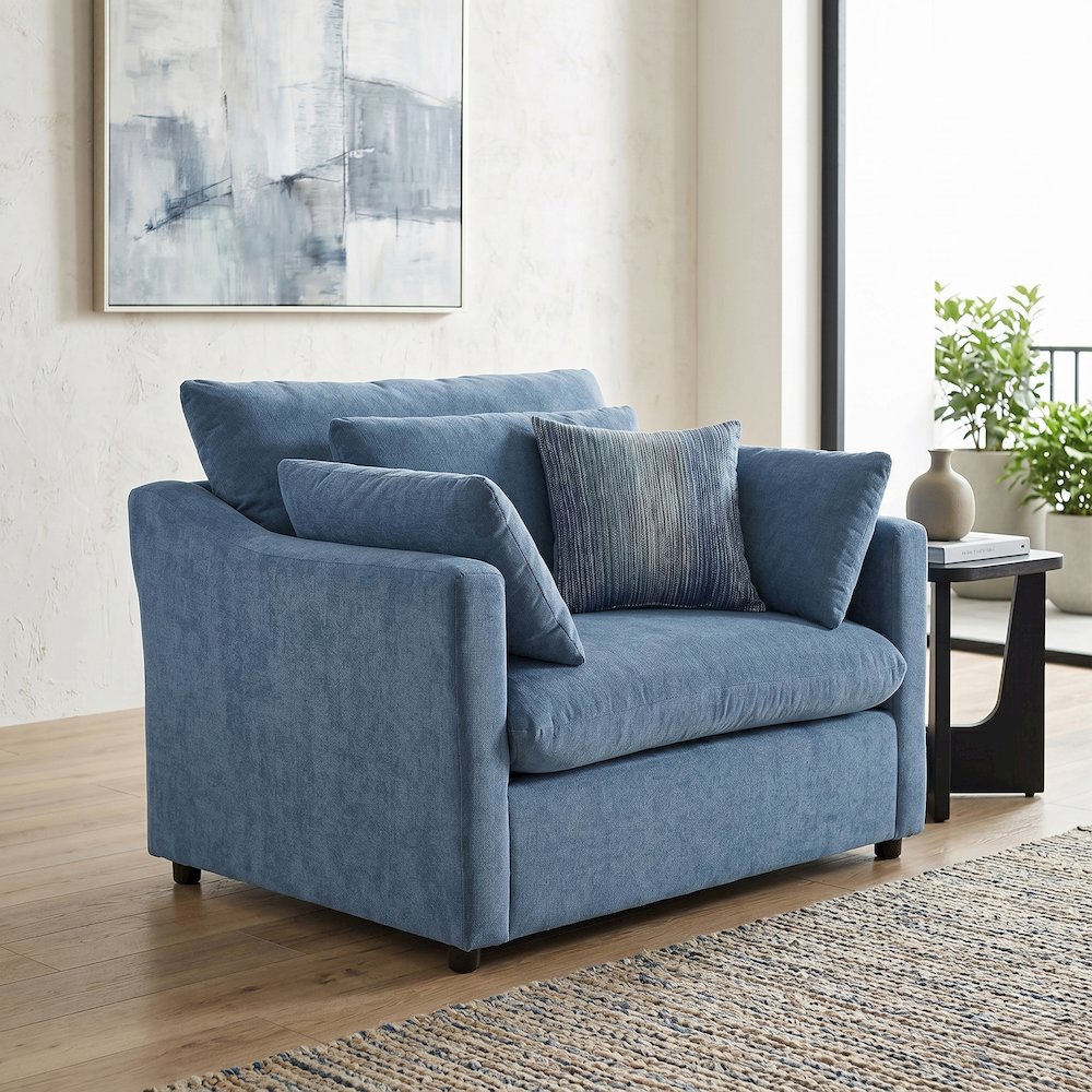 Wilson 2-Piece Living Room Set, Chair and Ottoman, Coast Blue
