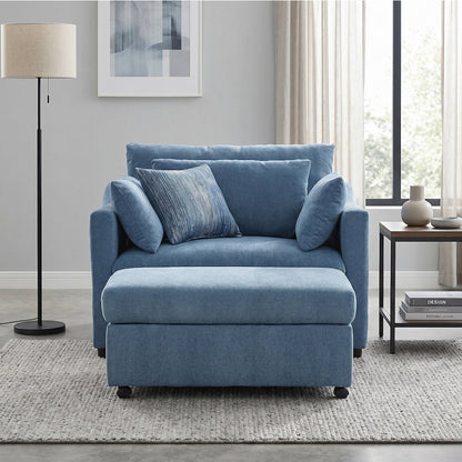 Wilson 2-Piece Living Room Set, Chair and Ottoman, Coast Blue