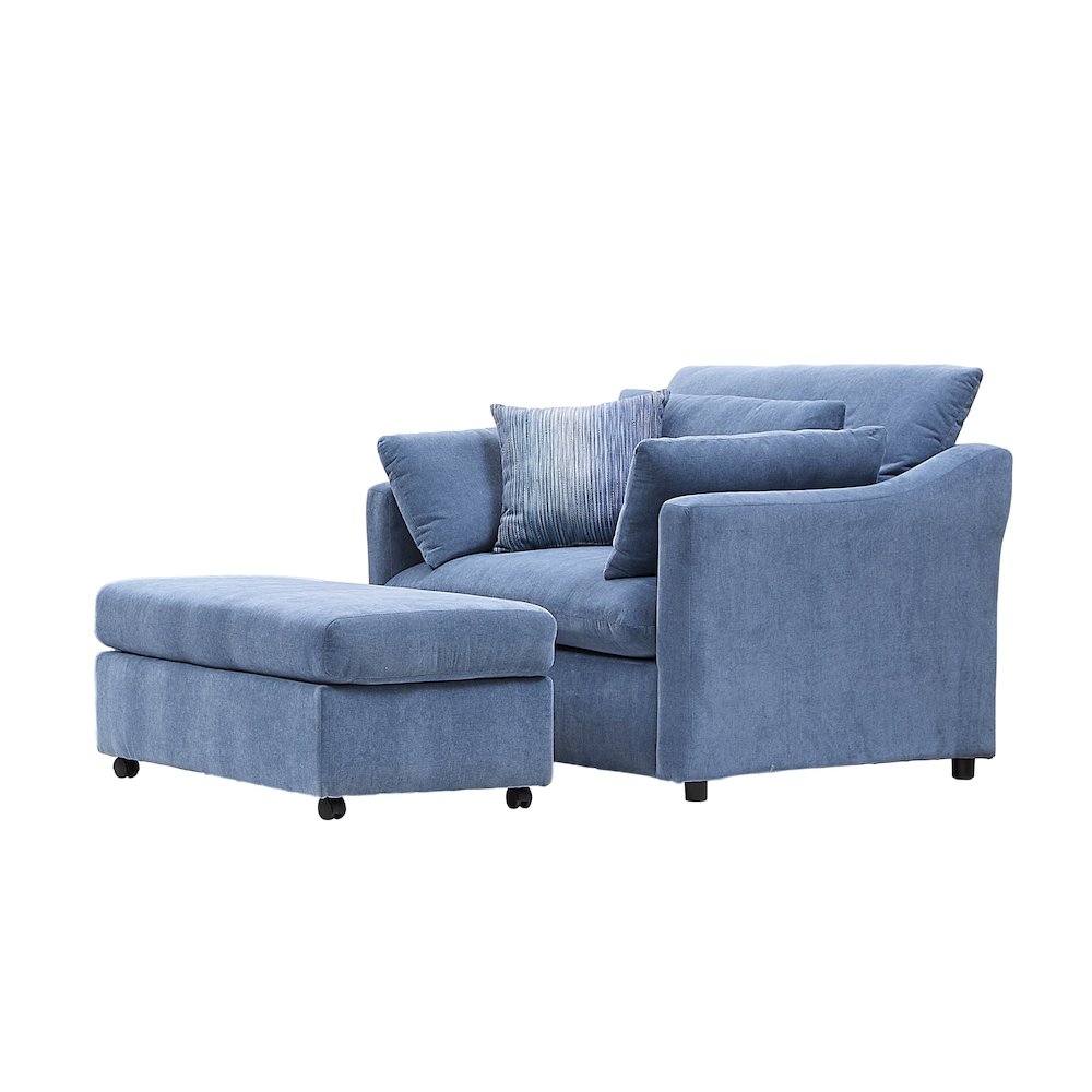 Wilson 2-Piece Living Room Set, Chair and Ottoman, Coast Blue