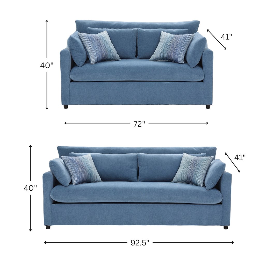 Wilson 2-Piece Living Room Set, Sofa and Loveseat, Coast Blue