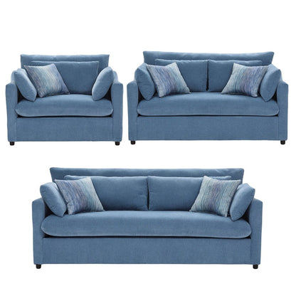 Wilson 3-Piece Living Room Set, Sofa Loveseat and Cuddle Chair, Coast Blue