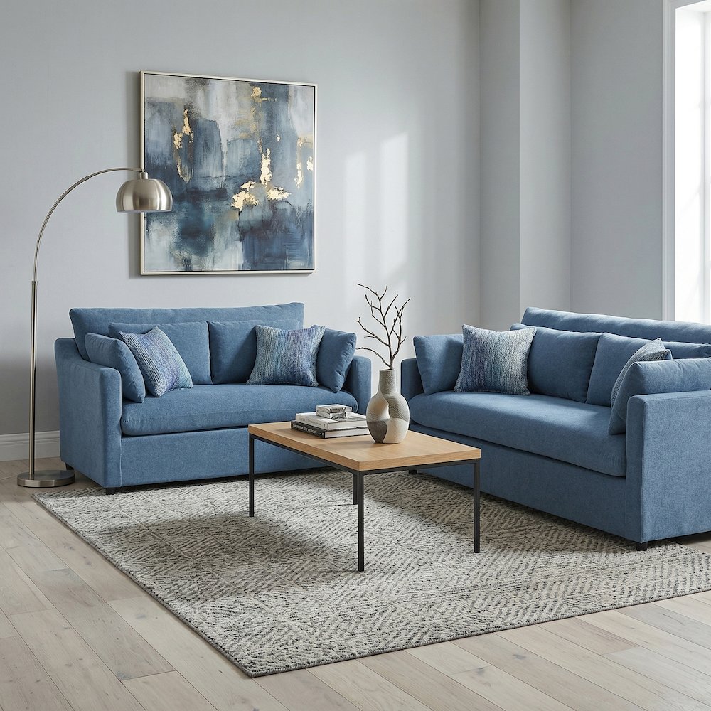 Wilson 3-Piece Living Room Set, Sofa Loveseat and Cuddle Chair, Coast Blue