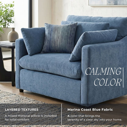 Wilson 3-Piece Living Room Set, Sofa Loveseat and Cuddle Chair, Coast Blue