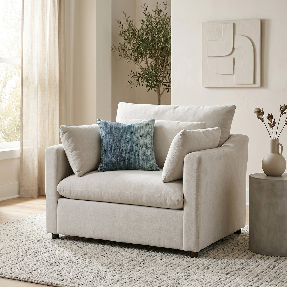 Wilson Contemporary Upholstered Cuddle Chair, Fog Beige