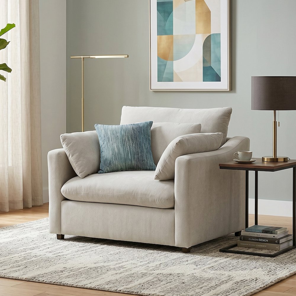 Wilson Contemporary Upholstered Cuddle Chair, Fog Beige