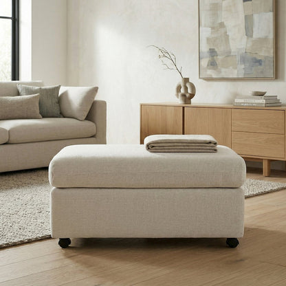 Wilson Contemporary Upholstered Cocktail Ottoman with Casters, Fog Beige