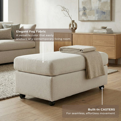Wilson Contemporary Upholstered Cocktail Ottoman with Casters, Fog Beige