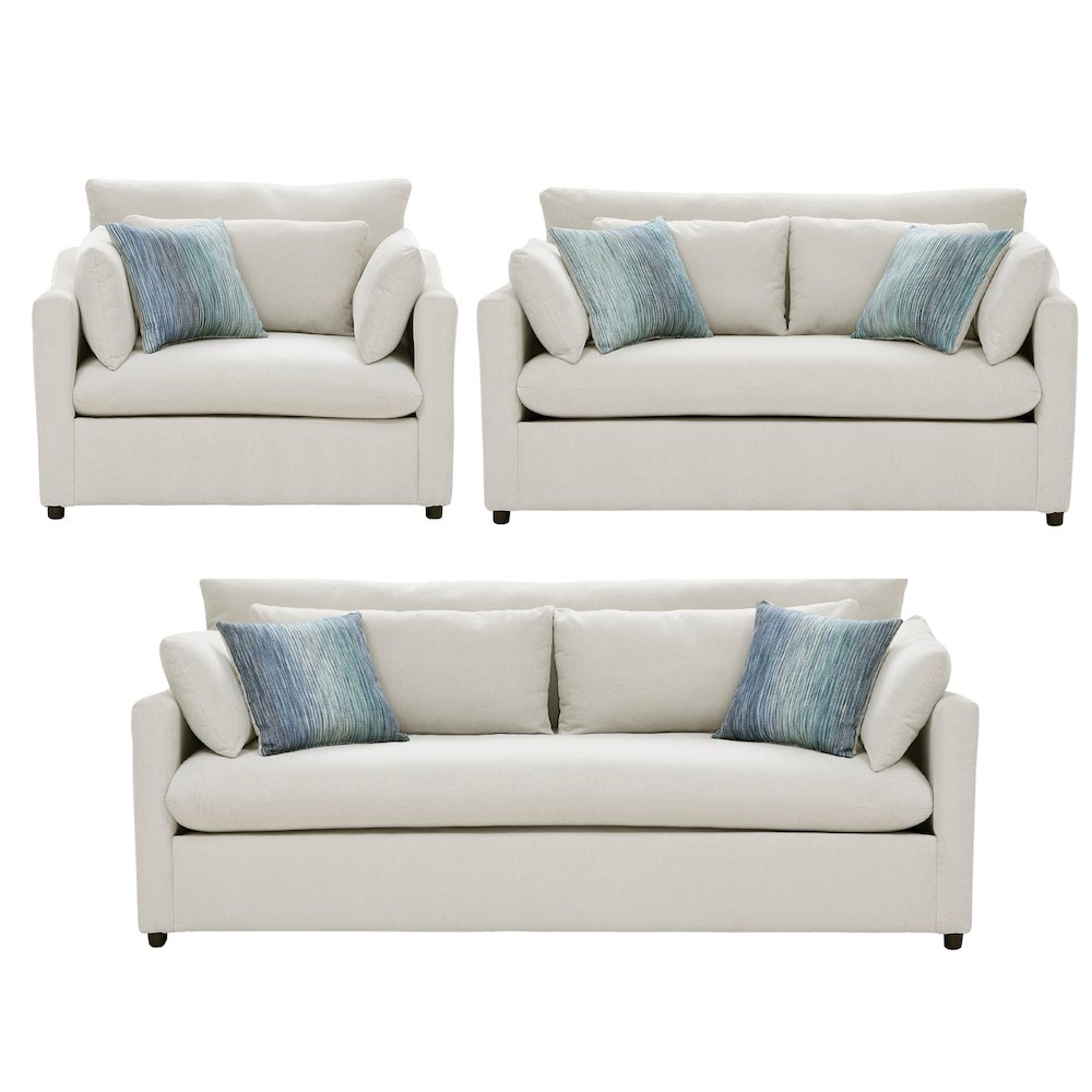 Wilson 3-Piece Living Room Set, Sofa Loveseat and Cuddle Chair, Fog Beige