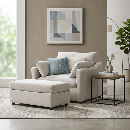 Wilson 4-Piece Living Room Set, Sofa Loveseat Cuddle Chair, Ottoman, Fog Beige