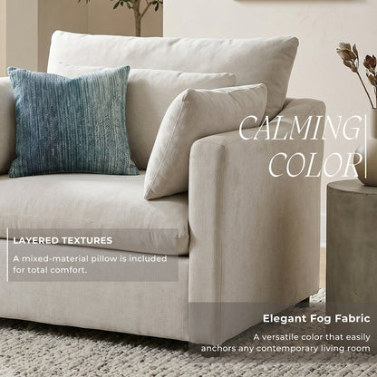 Wilson 4-Piece Living Room Set, Sofa Loveseat Cuddle Chair, Ottoman, Fog Beige