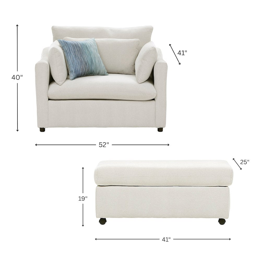 Wilson 4-Piece Living Room Set, Sofa Loveseat Cuddle Chair, Ottoman, Fog Beige