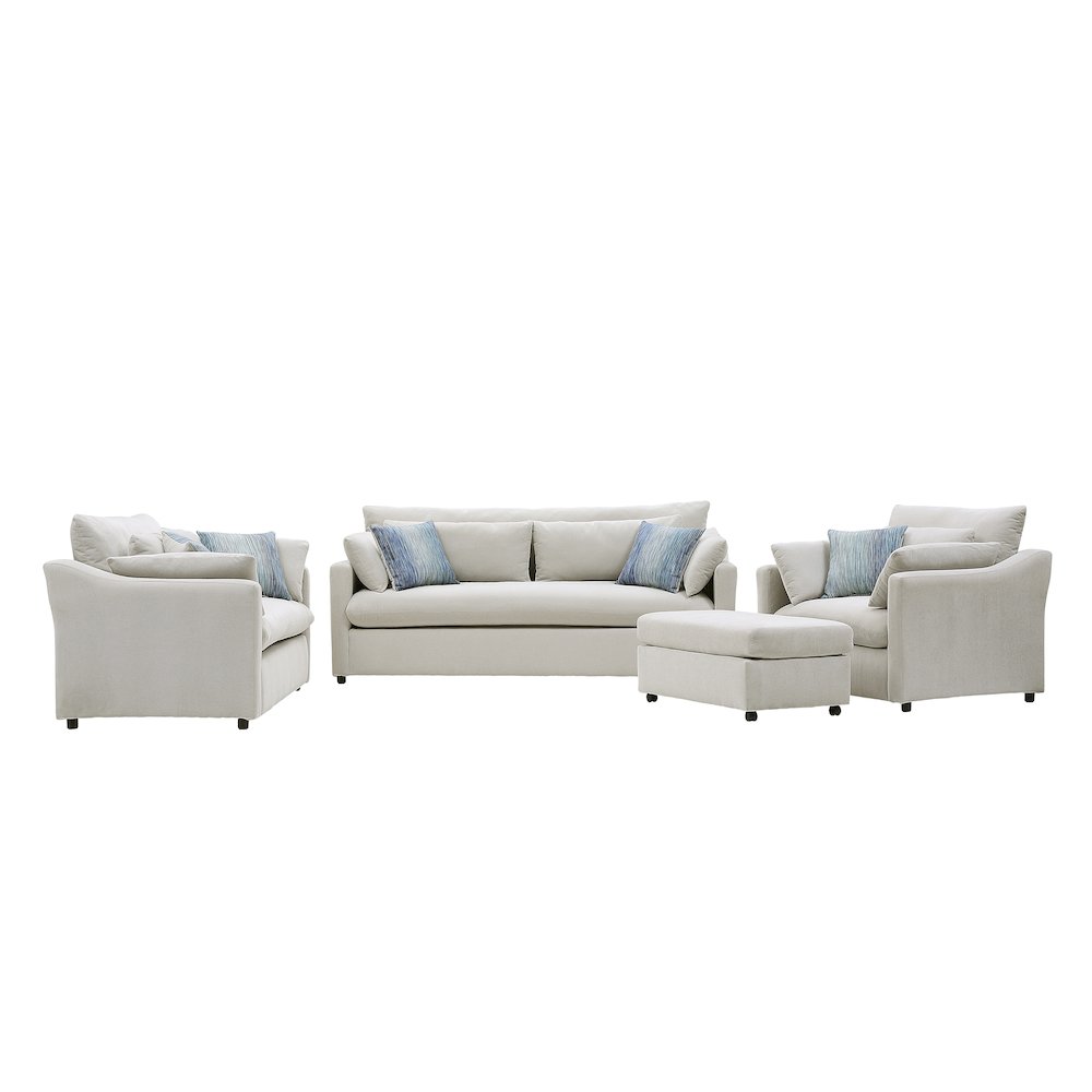 Wilson 4-Piece Living Room Set, Sofa Loveseat Cuddle Chair, Ottoman, Fog Beige