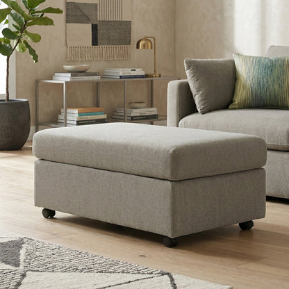 Wilson Contemporary Upholstered Cocktail Ottoman with Casters, Olive Green