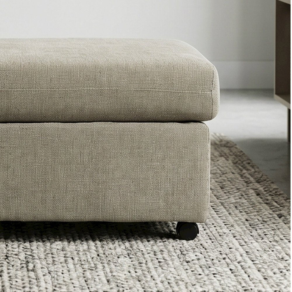 Wilson Contemporary Upholstered Cocktail Ottoman with Casters, Olive Green