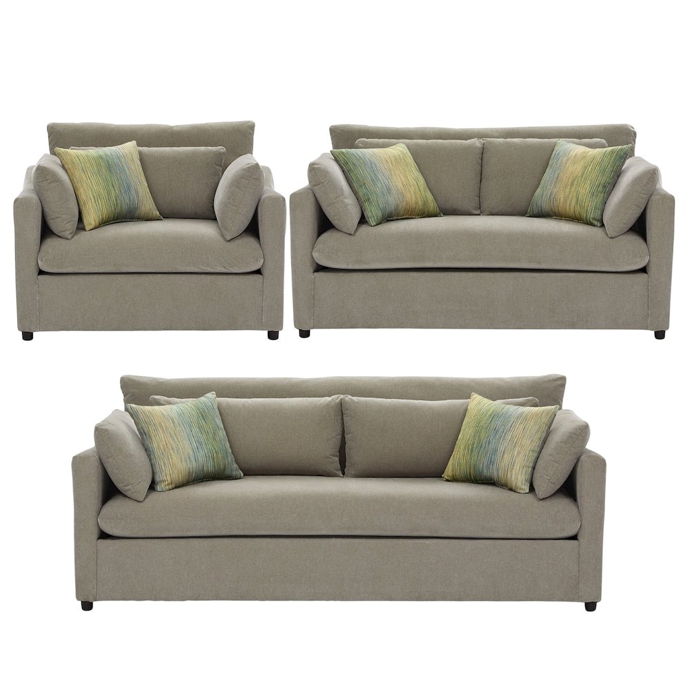 Wilson 3-Piece Living Room Set, Sofa Loveseat and Cuddle Chair, Olive Green