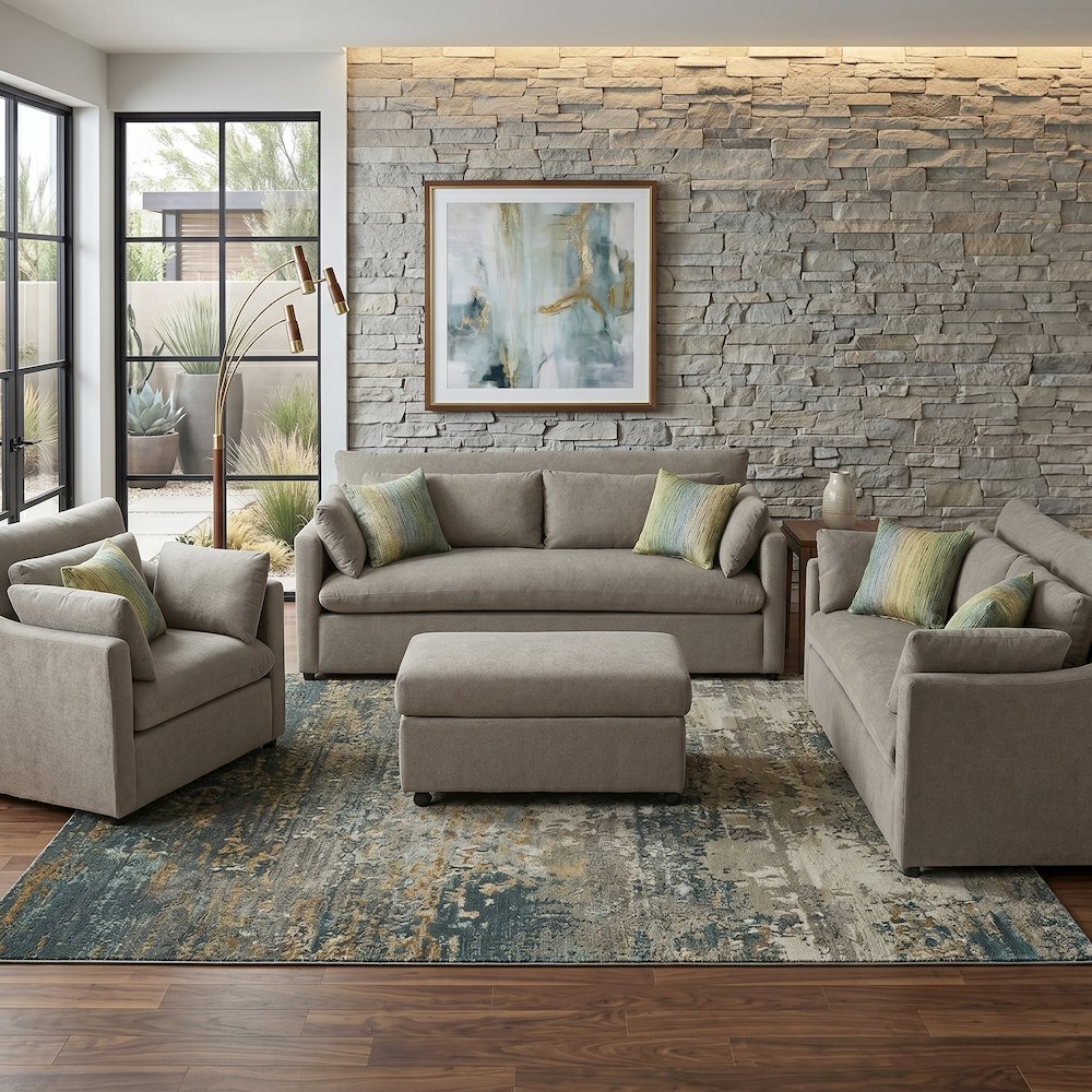 Wilson 4-Piece Living Room Set, Sofa Loveseat Cuddle Chair, Ottoman, Olive Green