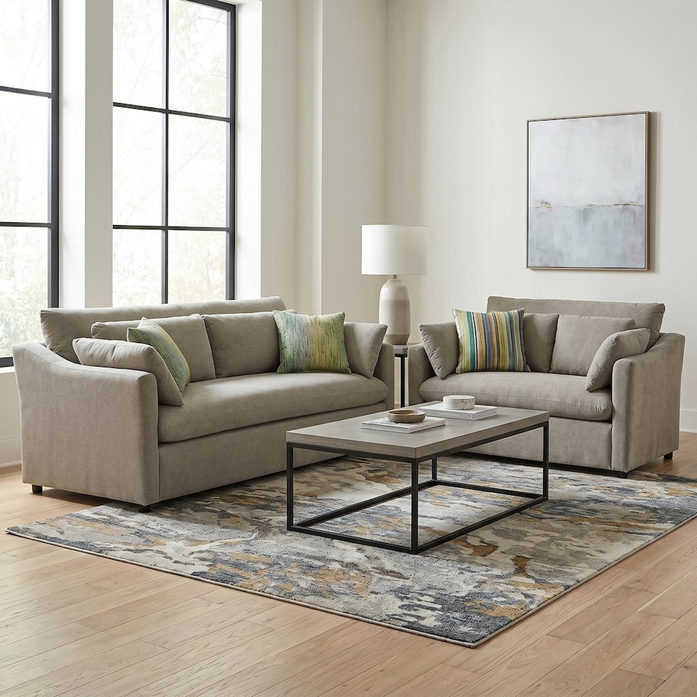Wilson 4-Piece Living Room Set, Sofa Loveseat Cuddle Chair, Ottoman, Olive Green