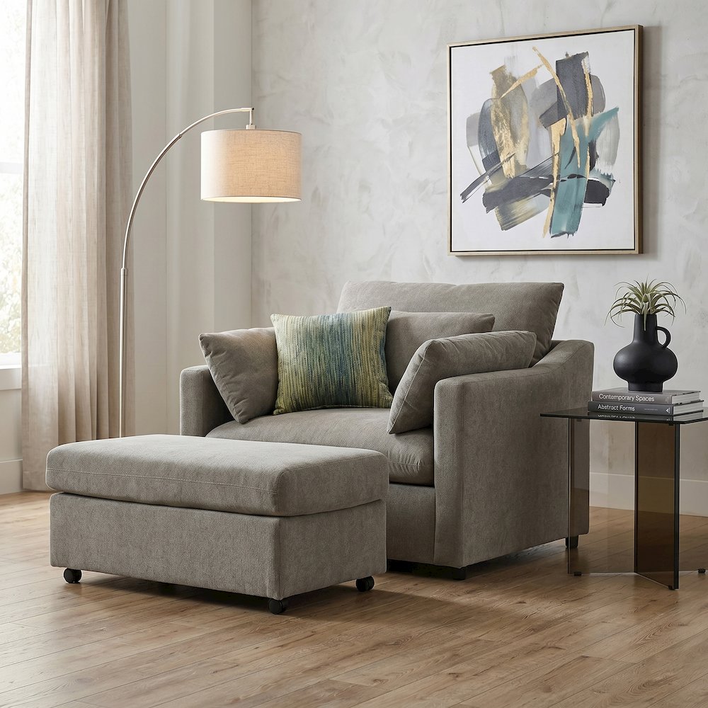 Wilson 4-Piece Living Room Set, Sofa Loveseat Cuddle Chair, Ottoman, Olive Green