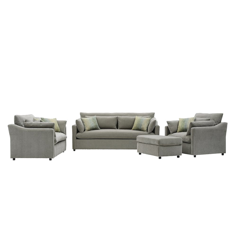 Wilson 4-Piece Living Room Set, Sofa Loveseat Cuddle Chair, Ottoman, Olive Green