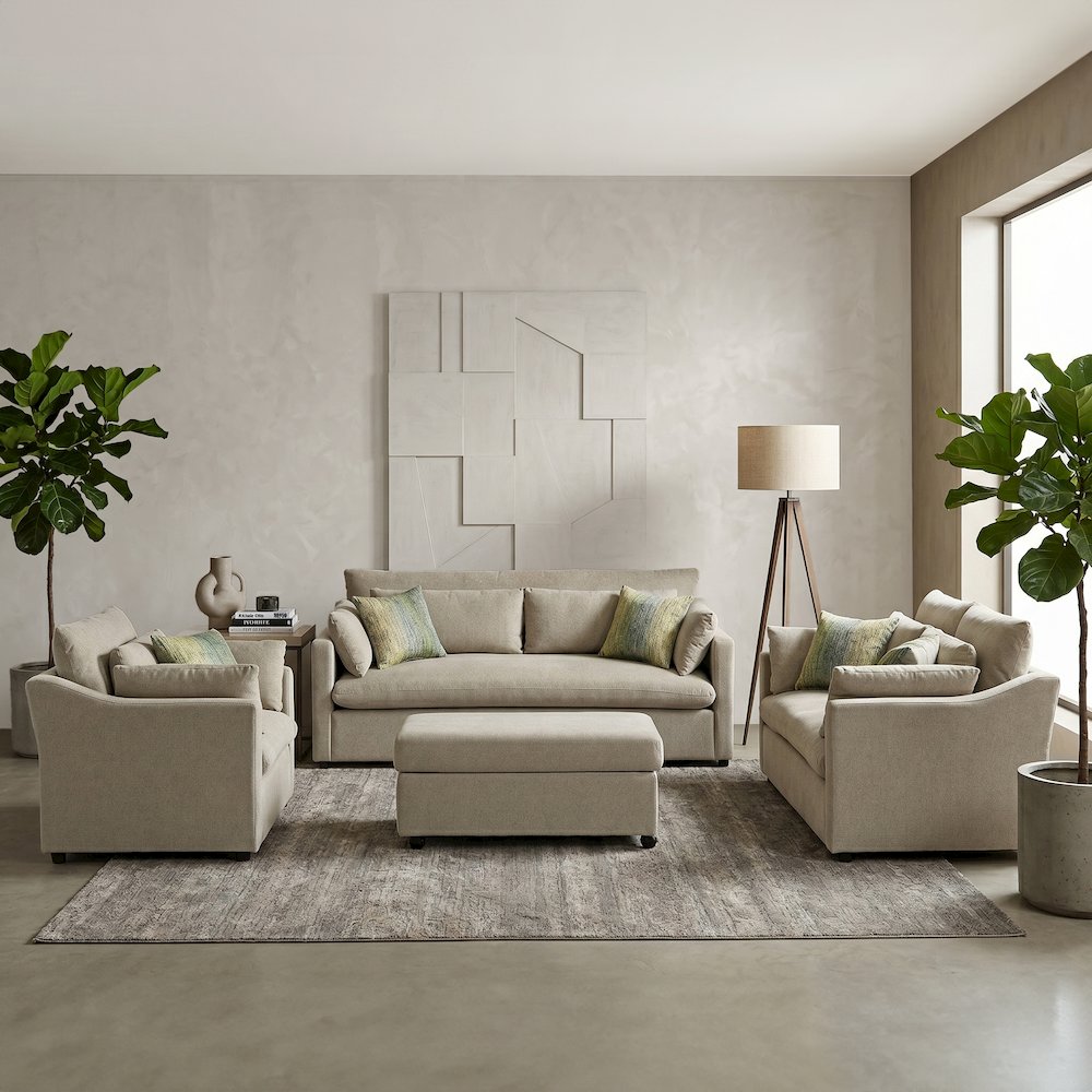 Wilson 4-Piece Living Room Set, Sofa Loveseat Cuddle Chair, Ottoman, Olive Green