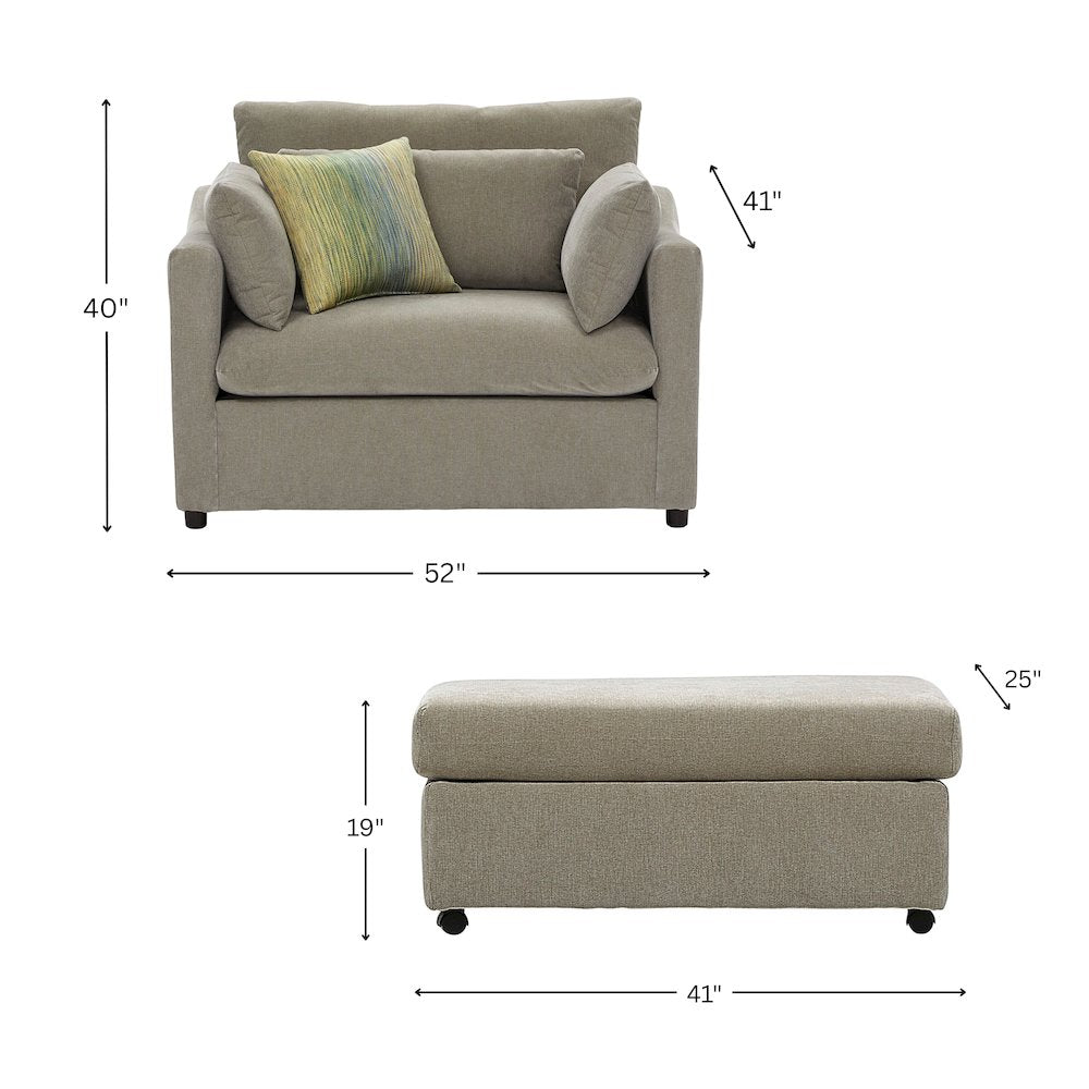 Wilson 4-Piece Living Room Set, Sofa Loveseat Cuddle Chair, Ottoman, Olive Green