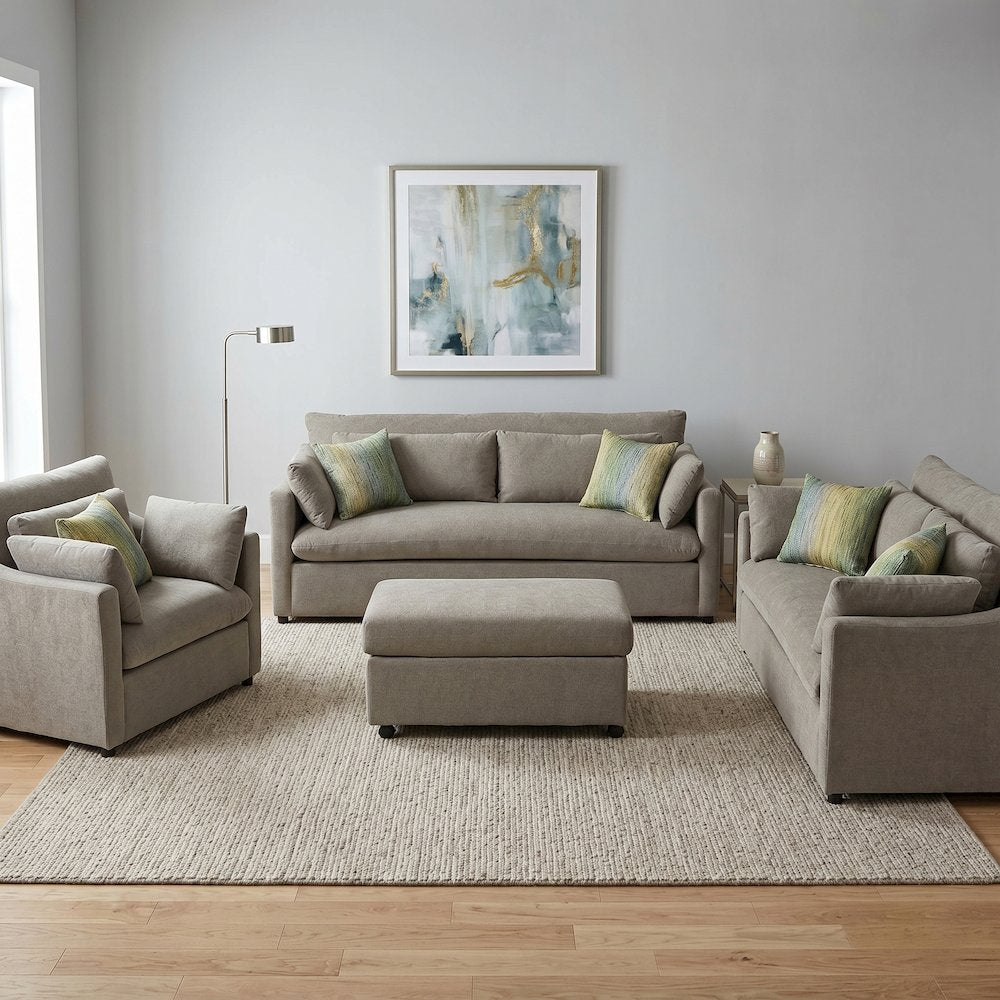Wilson 4-Piece Living Room Set, Sofa Loveseat Cuddle Chair, Ottoman, Olive Green